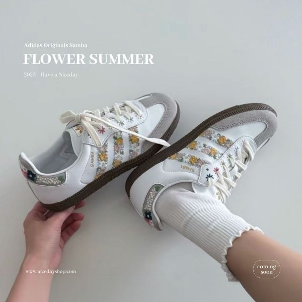 NICEDAY 代購 Adidas Samba OG Flower 花 刺繡 花卉 清新 日系 白色 HQ5155