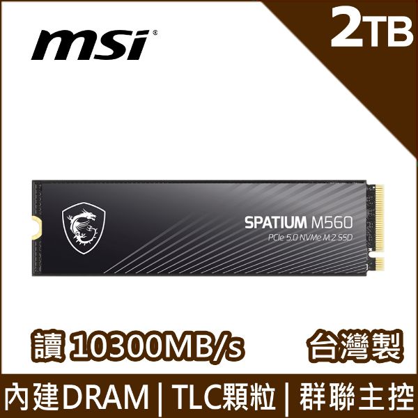 圖片 微星 SPATIUM M560 2TB/Gen5/讀10300/寫8700/TLC【五年保】
