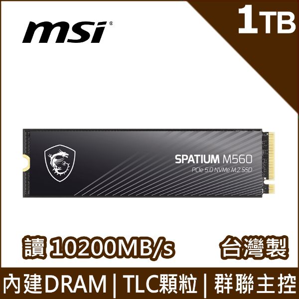 圖片 微星 SPATIUM M560 1TB/Gen5/讀10200/寫8400/TLC【五年保】