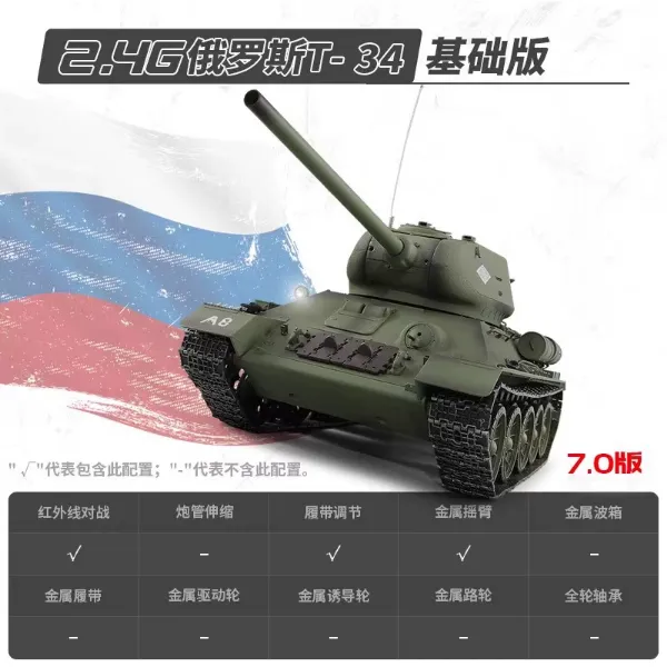 圖片 [酷飛] 恆龍遙控坦克金屬成人電動對戰四驅越野遙控車模型男孩玩具蘇T34基础版