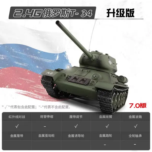 圖片 [酷飛] 恆龍遙控坦克金屬成人電動對戰四驅越野遙控車模型男孩玩具蘇T34升级版