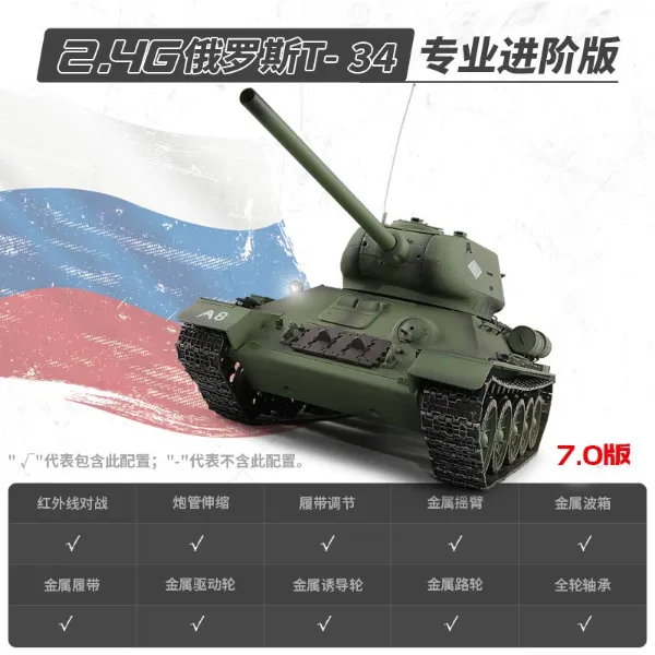 圖片 [酷飛] 恆龍遙控坦克金屬成人電動對戰四驅越野遙控車模型男孩玩具蘇T34專業進階版