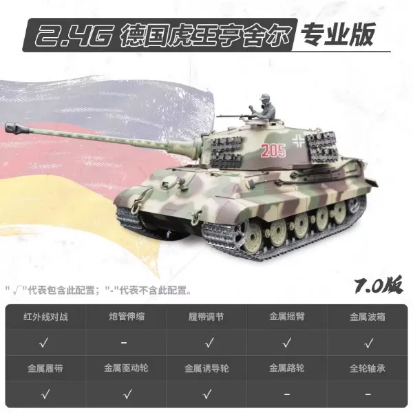 圖片 [酷飛] 恆龍遙控坦克金屬兒童玩具車專業電動充電履帶式越野軍事坦克模型虎王亨舍爾-專業版