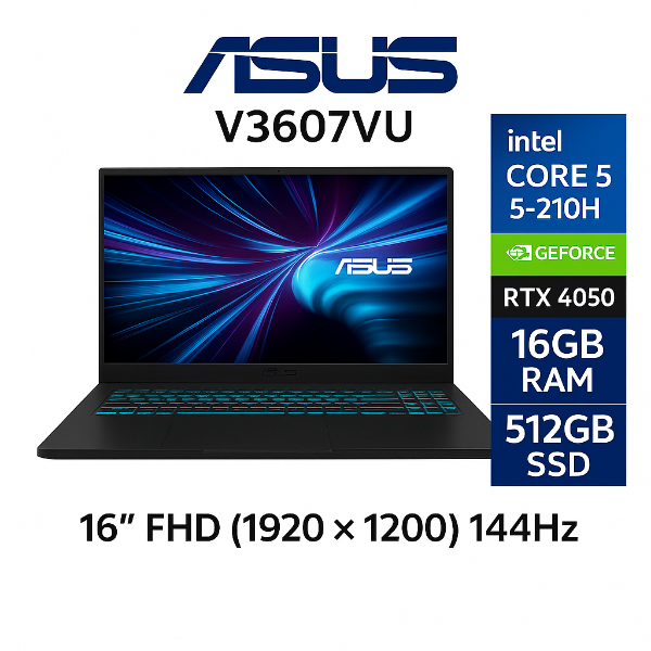 圖片 ASUS 華碩V16 16吋電競筆電黑色(Intel Core 5 210H/16GB/512GB/RTX 4050-6G/WIN11/V3607VU-0091K210H)🎈送保護套/滑鼠墊/鍵盤膜🎈