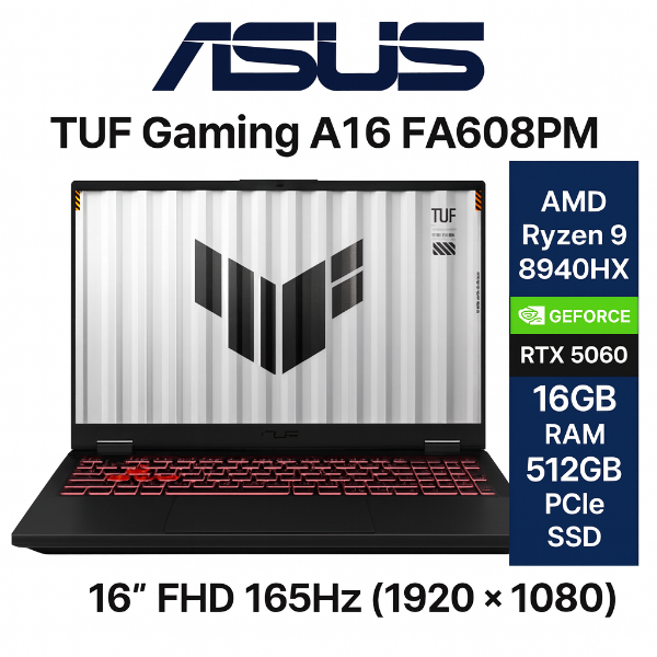 圖片 ⭐️ASUS TUF Gaming A16 FA608PM-0031A8940HX 御鐵灰 華碩薄邊框軍規電競筆電/R9-8940HX/RTX5060 8G/16GB DDR5/512GB PCIe/16吋 16:10 FHD+ 165Hz/W11/含TUF電競滑鼠⭐️