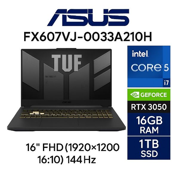 圖片 ⭐️ASUS TUF Gaming F16 FX607VJ-0033A210H 機甲灰 華碩軍規電競筆電/Core 5-210H/RTX3050 6G/16GB/1TB PCIe/16吋 16:10 FHD+ 144Hz/W11/含TUF電競滑鼠⭐️
