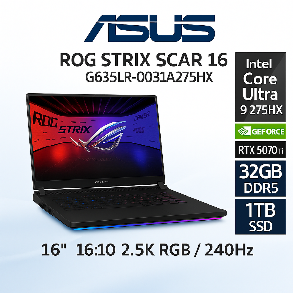 圖片 ⭐️ASUS ROG 華碩Strix SCAR 16 16吋電競筆電黑色(Ultra 9 275HX/32G/1TB/RTX 5070 Ti-12G/W11/G635LR-0031A275HX-NBLM)⭐️