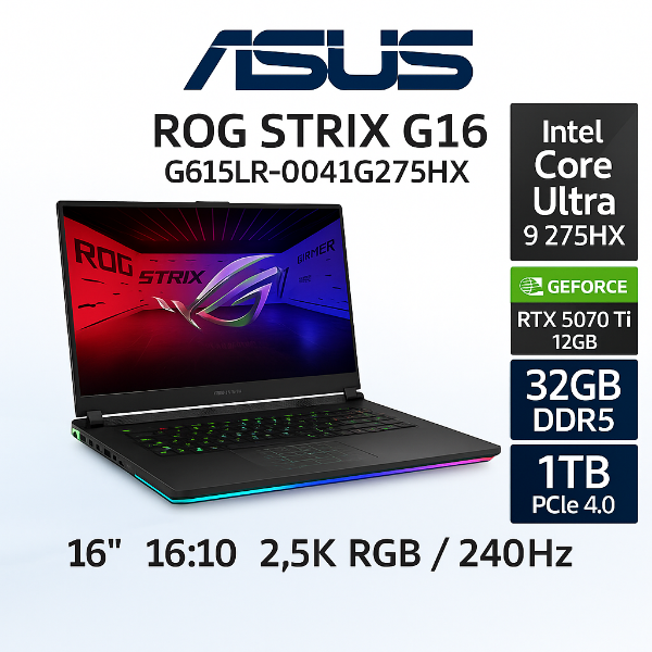 圖片 ⭐️ASUS ROG Strix G16 G615LR-0041G275HX-NBL 電光綠 華碩旗艦滿血版電競筆電/Ultra 9-275HX/RTX5070Ti 12G/32GB DDR5/1TB PCIe/16吋 16:10 2.5K 240Hz/W11/含ROG後背包及電競滑鼠⭐️
