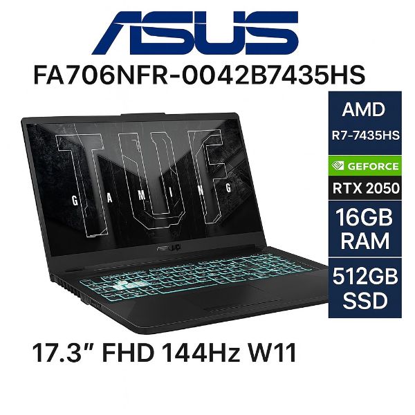 圖片 ASUS 華碩 FA706NFR-0042B7435HS 石墨黑 (AMD R7-7435HS/16G/RTX 2050/512G/W11/FHD/144Hz/17.3)   電競筆電🎈送保護套/滑鼠墊/鍵盤膜🎈