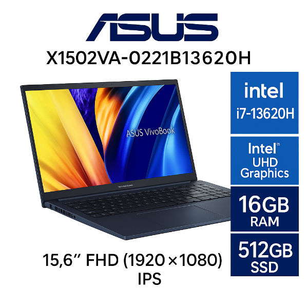 圖片 ⭐️ASUS Vivobook 15 X1502VA-0221B13620H 午夜藍 華碩高效戰鬥筆電/i7-13620H/16GB/512GB PCIe/15.6吋 FHD/W11⭐️