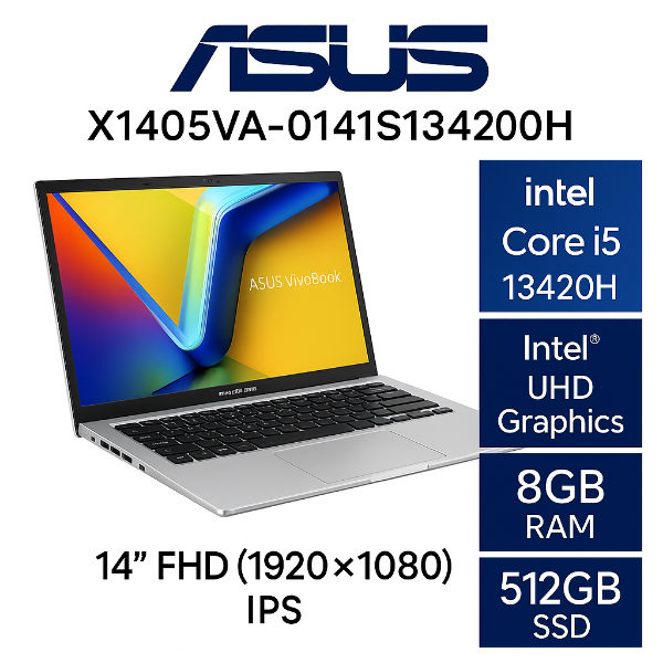 圖片 ⭐️ASUS Vivobook 14 X1405VA-0141S13420H 酷玩銀 華碩13代輕薄高效戰鬥筆電/i5-13420H/8GB/512G PCIe/14吋 16:10 FHD+/W11/含原廠包包及滑鼠⭐️