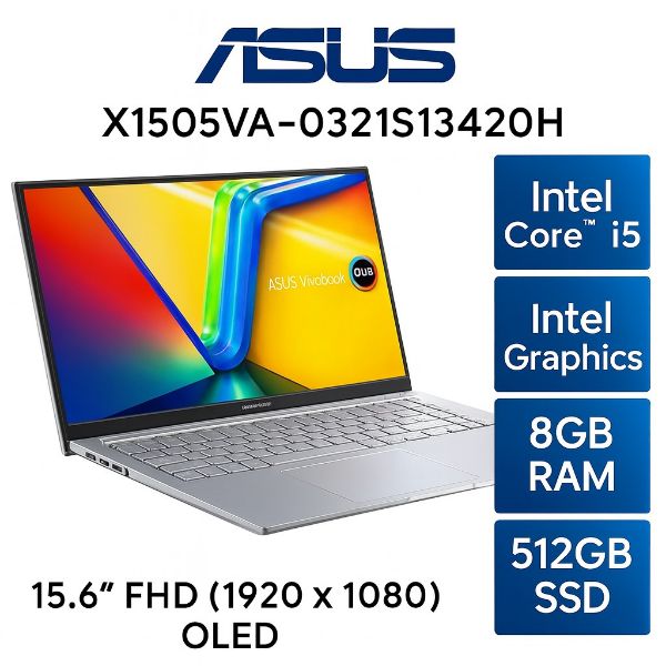 圖片 ⭐️ASUS Vivobook 15 OLED X1505VA-0321S13420H 酷玩銀 華碩13代OLED輕薄高效戰鬥筆電/i5-13420H/8GB/512G PCIe/15.6吋 FHD OLED/W11⭐️