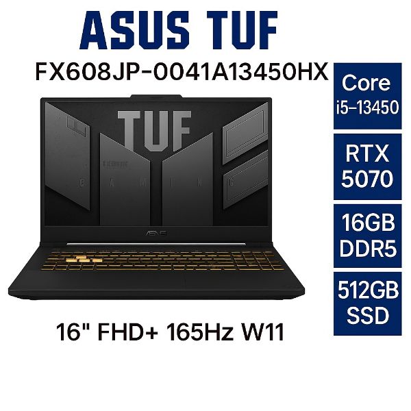 圖片 ASUS TUF Gaming F16 FX608JP-0041A13450HX 御鐵灰 華碩13代軍規電競筆電/i5-13450HX/RTX5070 8G/16GB DDR5/512GB PCIe/16吋 16:10 FHD+ 165Hz/W11/含TUF電競滑鼠🎈送保護套/滑鼠墊/鍵盤膜🎈