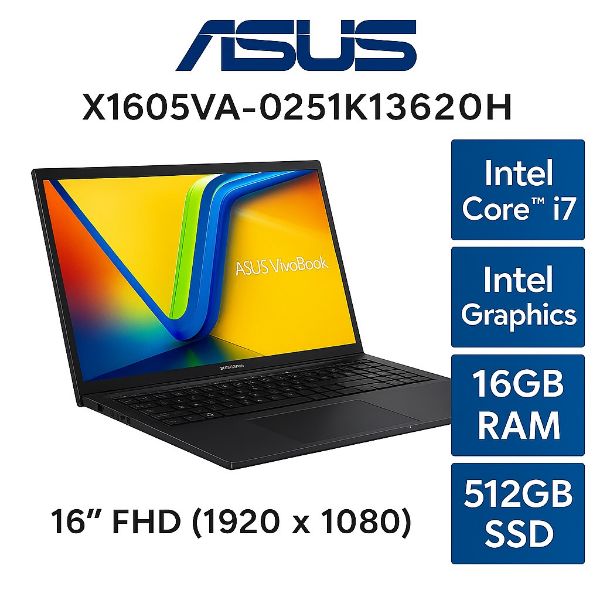 圖片 ⭐️ASUS Vivobook 16 X1605VA-0251K13620H 搖滾黑 華碩大視界輕薄高效筆電/i7-13620H/16GB/512G PCIe/16吋 16:10 FHD+/W11/含原廠包包及滑鼠⭐️