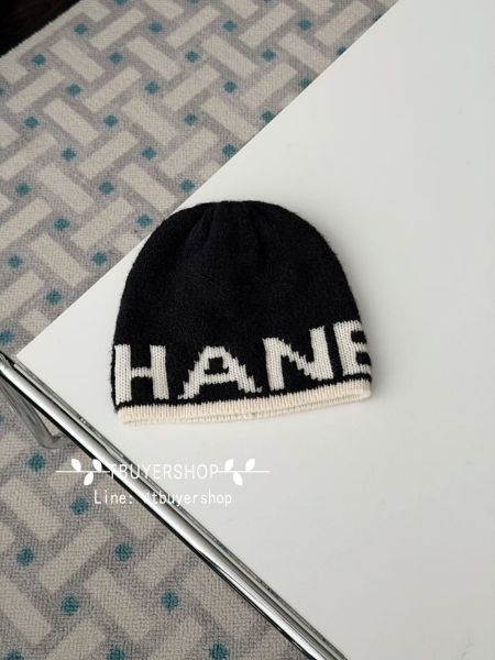 圖片 Chanel 黑白logo 冷帽 毛帽 針織帽