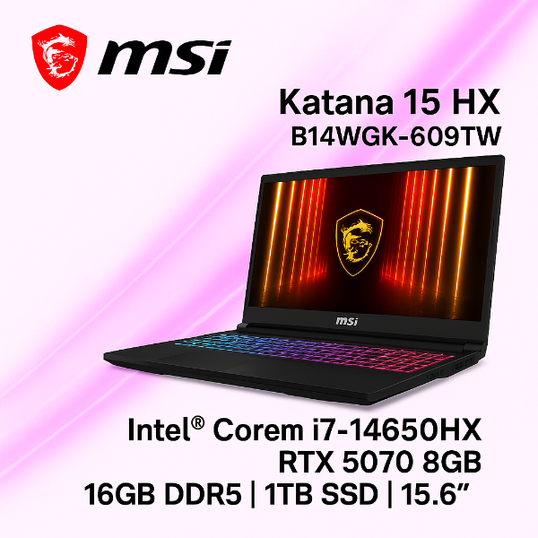 圖片 ⭐️MSI 微星Katana 15 HX 15.6吋 電競筆電黑色(i7-14650HX/16GB/1T/RTX5070-8G/WIN11/B14WGK-609TW)⭐️