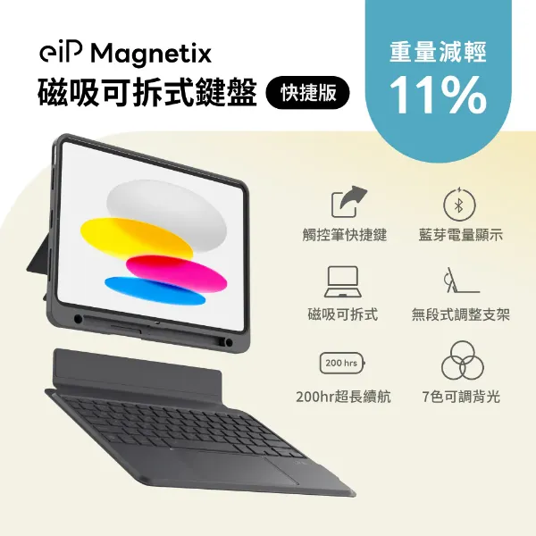 圖片 eiP Magnetix 磁吸可拆式藍牙鍵盤保護殼 含觸控板-快捷版 (iPad Air7 13" M3 2025款)