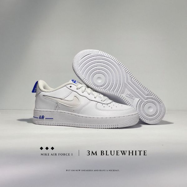 NICEDAY 代購 Nike Air Force 1 Gs 大童 3M 反光 夜光 白 藍白 海軍藍 白藍 女鞋 DD3227-100
