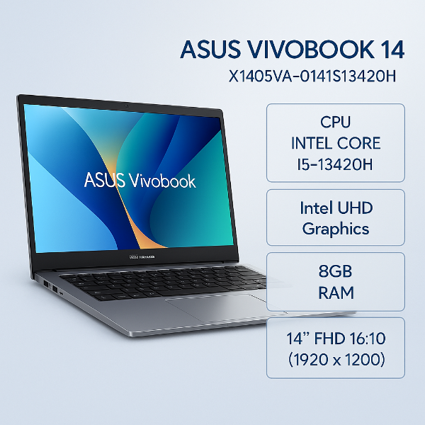 圖片 ⭐️ASUS Vivobook 14 X1405VA-0141S13420H 酷玩銀 華碩13代輕薄高效戰鬥筆電/i5-13420H/8GB/512G PCIe/14吋 16:10 FHD+/W11/含原廠包包及滑鼠⭐️