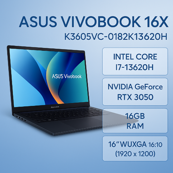 圖片 ⭐️ASUS 華碩Vivobook 16X K3605VC-0182K13620H 黑(i7-13620H/8G+8G/512G/RTX3050 4G/16吋WUXGA/W11)效能筆電⭐️