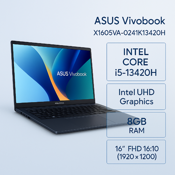 圖片 ASUS 華碩Vivobook 16 16吋文書效能筆電黑色(i5-13420H/8GB/512GB/WIN11/X1605VA-0241K13420H)🎈送保護套/滑鼠墊/鍵盤膜🎈