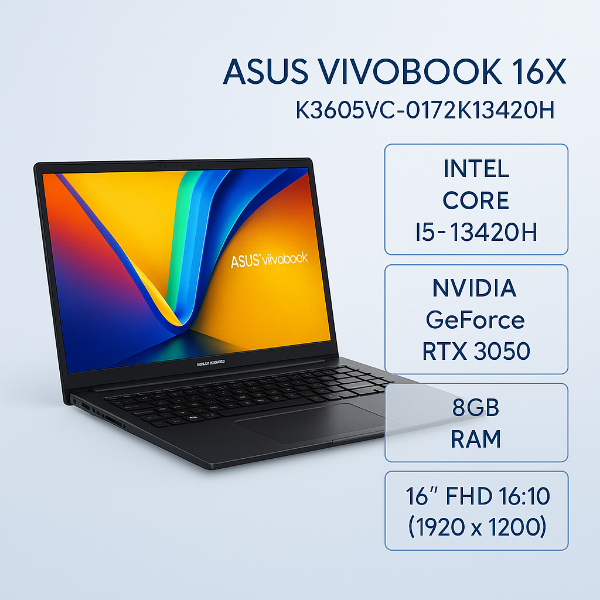 圖片 ⭐️ASUS VivoBook 16X K3605VC-0172K13420H 搖滾黑 華碩13代大視界效能筆電/i5-13420H/RTX3050 4G/8GB/512GB PCIe/16吋 16:10 FHD+ 144Hz/W11⭐️