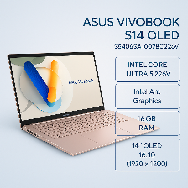 圖片 ⭐️ASUS Vivobook S14 OLED S5406SA-0078C226V 玫瑰金 華碩時尚OLED輕薄高效AI筆電/Ultra 5-226V/16GB LPDDR5X/512GB PCIe/14吋 16:10 FHD+ OLED/W11⭐️