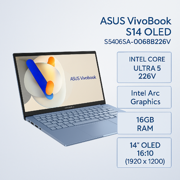 圖片 ⭐️ASUS Vivobook S14 OLED S5406SA-0068B226V 迷霧藍 華碩時尚OLED輕薄高效AI筆電/Ultra 5-226V/16GB LPDDR5X/512GB PCIe/14吋 16:10 FHD+ OLED/W11⭐️