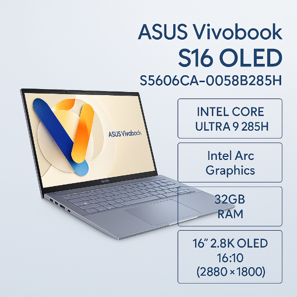 圖片 ASUS 華碩Vivobook S16 OLED 16吋AI輕薄OLED筆電藍色(Ultra 9 285H/32GB/1TB/WIN11/S5606CA-0058B285H)🎈送保護套/滑鼠墊/鍵盤膜🎈
