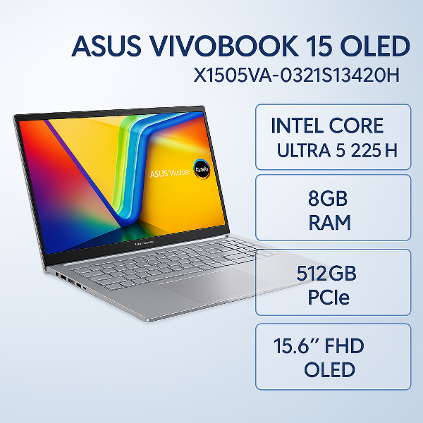 圖片 ASUS Vivobook 15 OLED X1505VA-0321S13420H 酷玩銀 華碩13代OLED輕薄高效戰鬥筆電/i5-13420H/8GB/512G PCIe/15.6吋 FHD OLED/W11🎈送保護套/滑鼠墊/鍵盤膜🎈