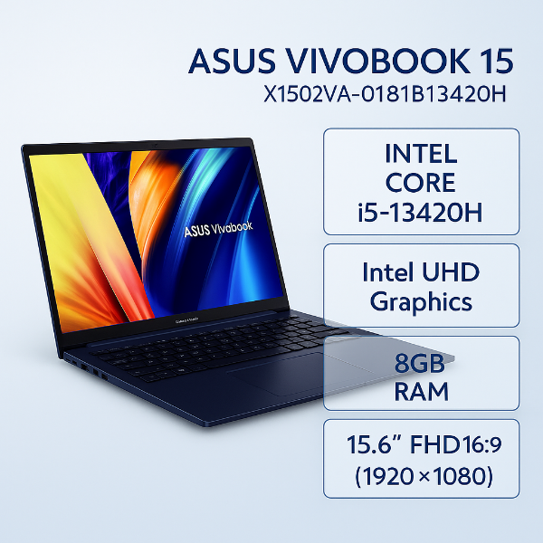 圖片 ASUS Vivobook 15 X1502VA-0181B13420H 午夜藍 華碩高效戰鬥筆電/i5-13420H/8GB/512G PCIe/15.6吋 FHD/W11🎈送保護套/滑鼠墊/鍵盤膜🎈