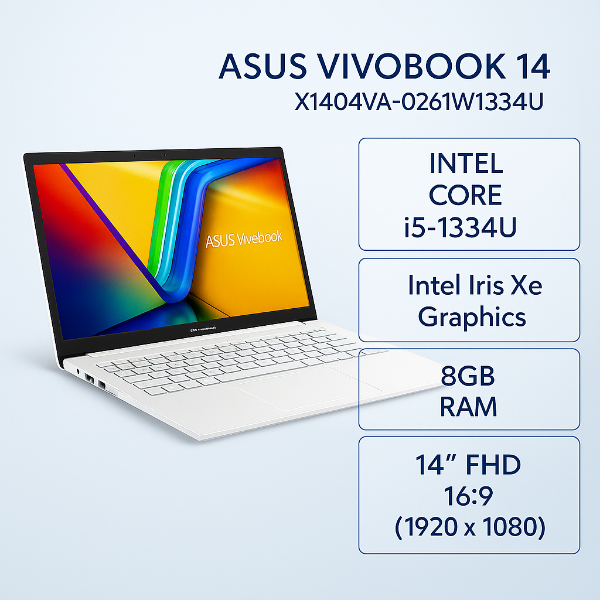 圖片 ASUS Vivobook 14 X1404VA-0261W1334U 幻彩白 華碩13代輕薄高效戰鬥筆電/i5-1334U/Iris Xe/8GB/512G PCIe/14吋 FHD/W11🎈送保護套/滑鼠墊/鍵盤膜🎈