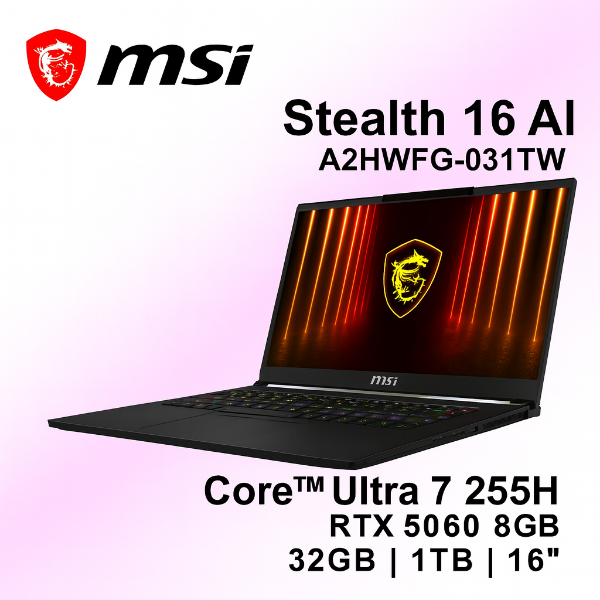 圖片 ⭐️MSI 微星Stealth 16 AI 16吋AI筆電黑(Core Ultra 7 255H/32G/1TB/RTX 5060-8G/W11/A2HWFG-031TW)⭐️