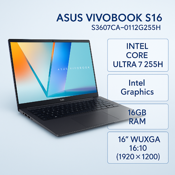 圖片 ⭐️ASUS Vivobook S16 S3607CA-0122G225H 夜幕灰 華碩時尚輕薄高效AI筆電/Ultra 5-225H/16GB DDR5/512GB PCIe/16吋 16:10 FHD+ OLED/W11/含原廠包包及滑鼠⭐️
