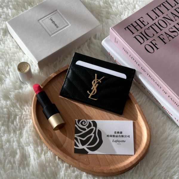 圖片 SAINT LAURENT 黑金魚子醬牛皮牛皮山型紋卡夾