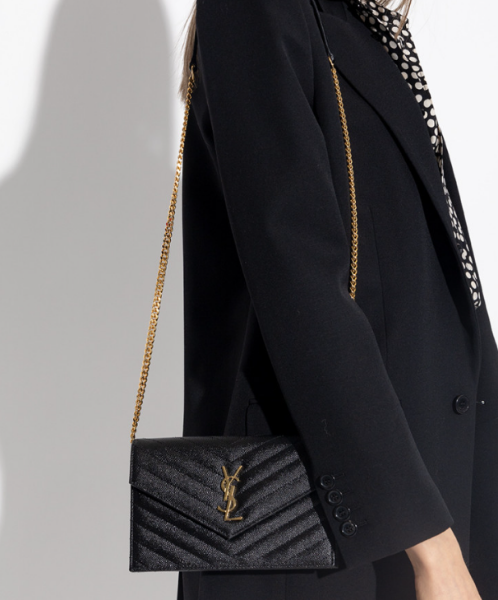 圖片 《在台現貨快速到貨 》Saint Laurent YSL 魚子醬鏈帶包 WOC 黑x金 中款 