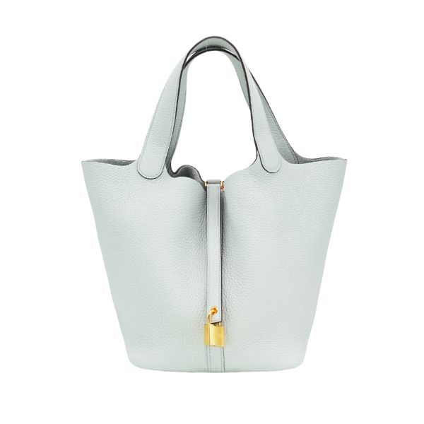 圖片 Hermes Picotin 22 牛皮金釦水桶包(聖杯藍)