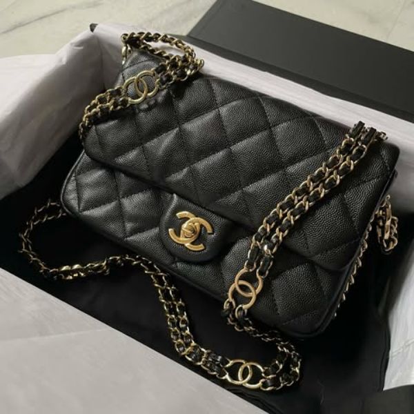 圖片 Chanel 23c黑金荔枝鏈條口蓋包