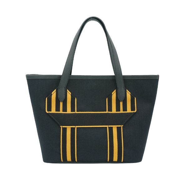 圖片 Hermes Pursangle MM 帆布拚TC皮革手提肩背托特包(黑/焦糖)