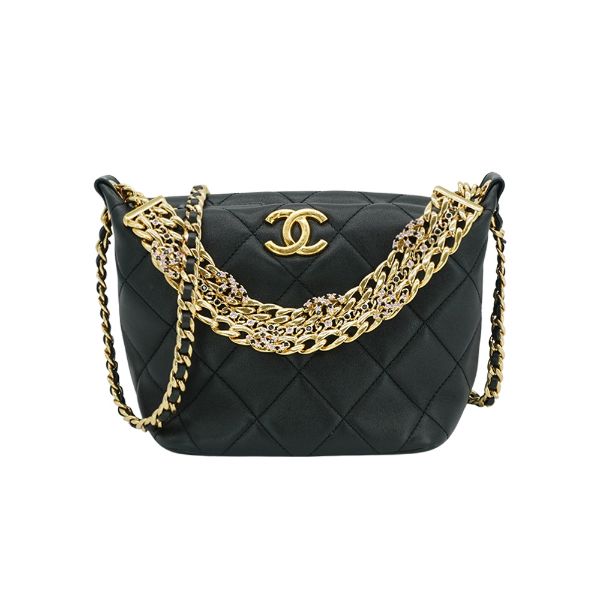 圖片 Chanel 展示品 小牛皮短金鍊粉鑽二用包(AS4615-黑)