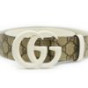 圖片 Gucci 雙G白logo皮革拚帆布皮帶#80(400593-咖)