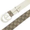圖片 Gucci 雙G白logo皮革拚帆布皮帶#80(400593-咖)