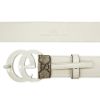 圖片 Gucci 雙G白logo皮革拚帆布皮帶#80(400593-咖)