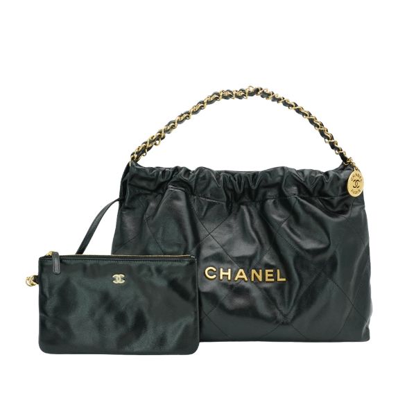圖片 Chanel 22 Bag 金logo小牛皮橫式肩背包(AS4486-黑)