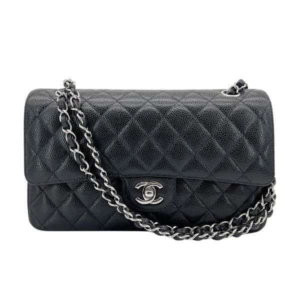 圖片 Chanel 展示品 經典雙C菱格牛皮銀鍊翻蓋coco斜背包-25cm(A01112-黑)