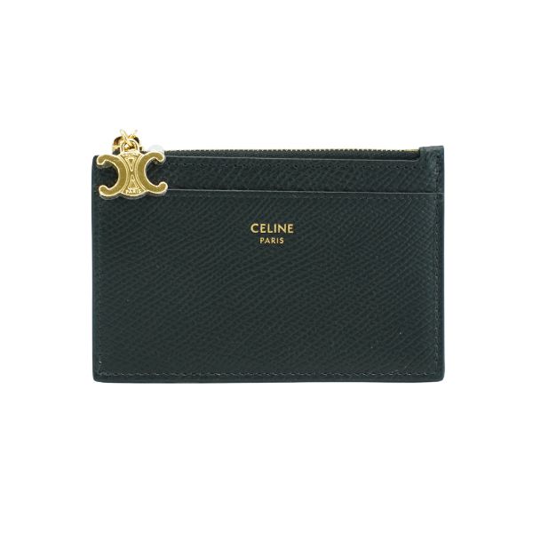 圖片 Celine 金凱旋門吊飾防刮牛皮拉鍊零錢卡包(黑)