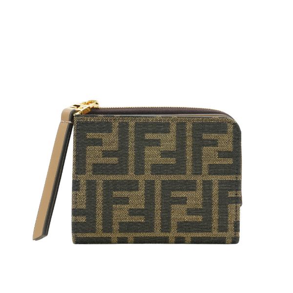 圖片 Fendi Baguette 緹花布FF logo L型零錢袋對開短夾(棕)