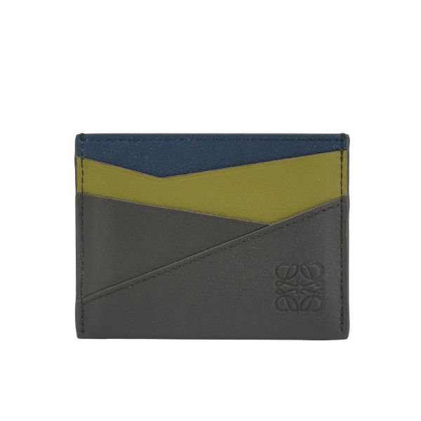 圖片 Loewe Puzzle 撞色小牛皮壓印logo四卡卡夾(深棕/綠)