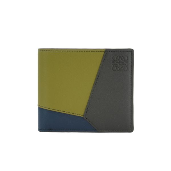 圖片 Loewe Puzzle 撞色小牛皮壓印logo八卡對開短夾(深棕/綠)