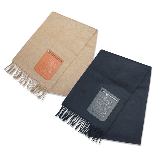 圖片 Loewe 品牌logo拉鍊皮標羊毛流蘇圍巾(多色)